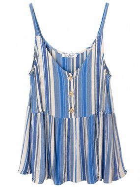 Magnolia Boutique Striped Blue & Cream Sleeveless Button-Front Tunic- M